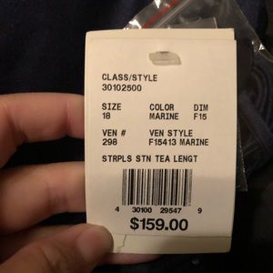 Tea-length sweetheart satin dress w/beaded detail